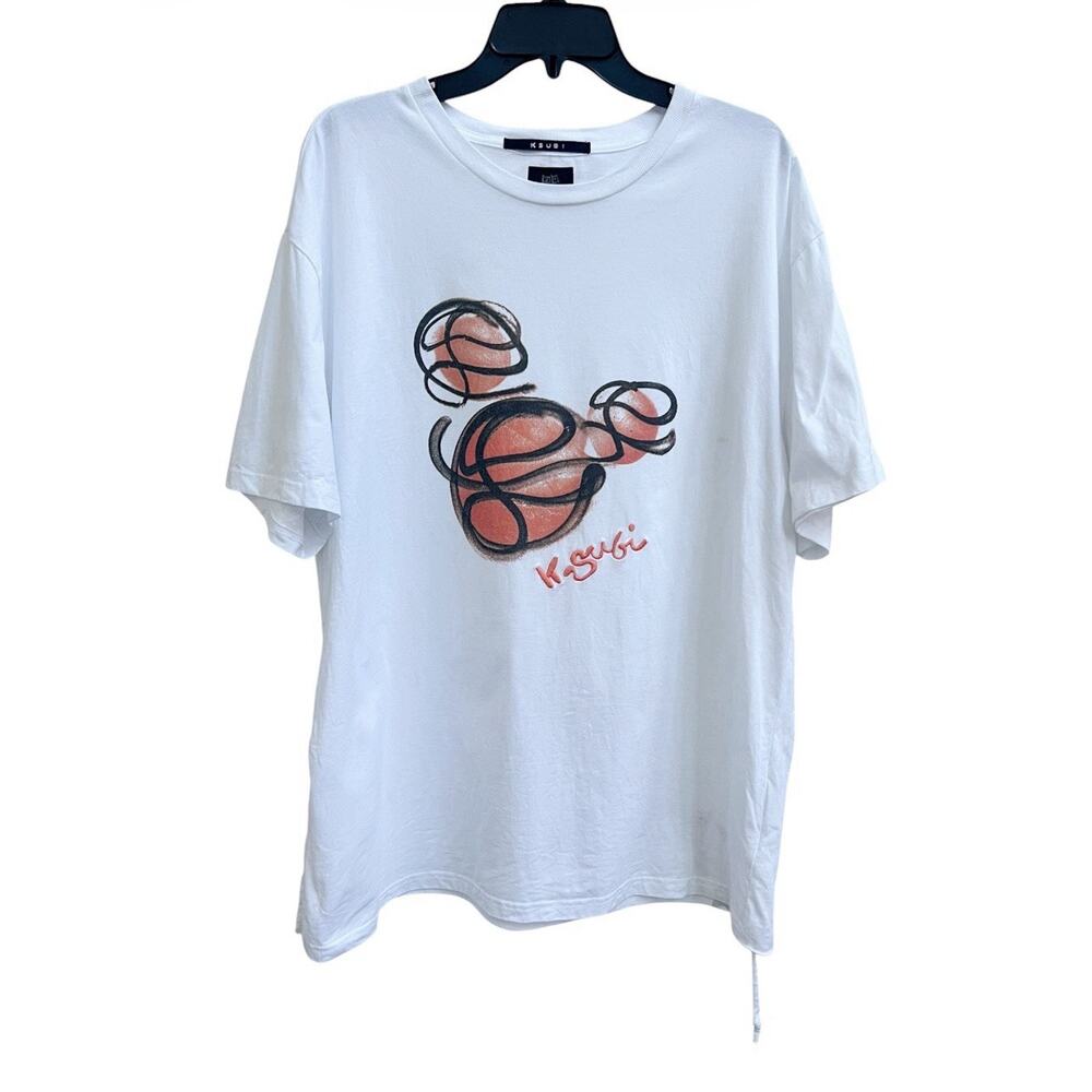 Ksubi Mens Sz L Bball Biggie Short Slv Cotton T Shirt Tee White Logo Streetwear